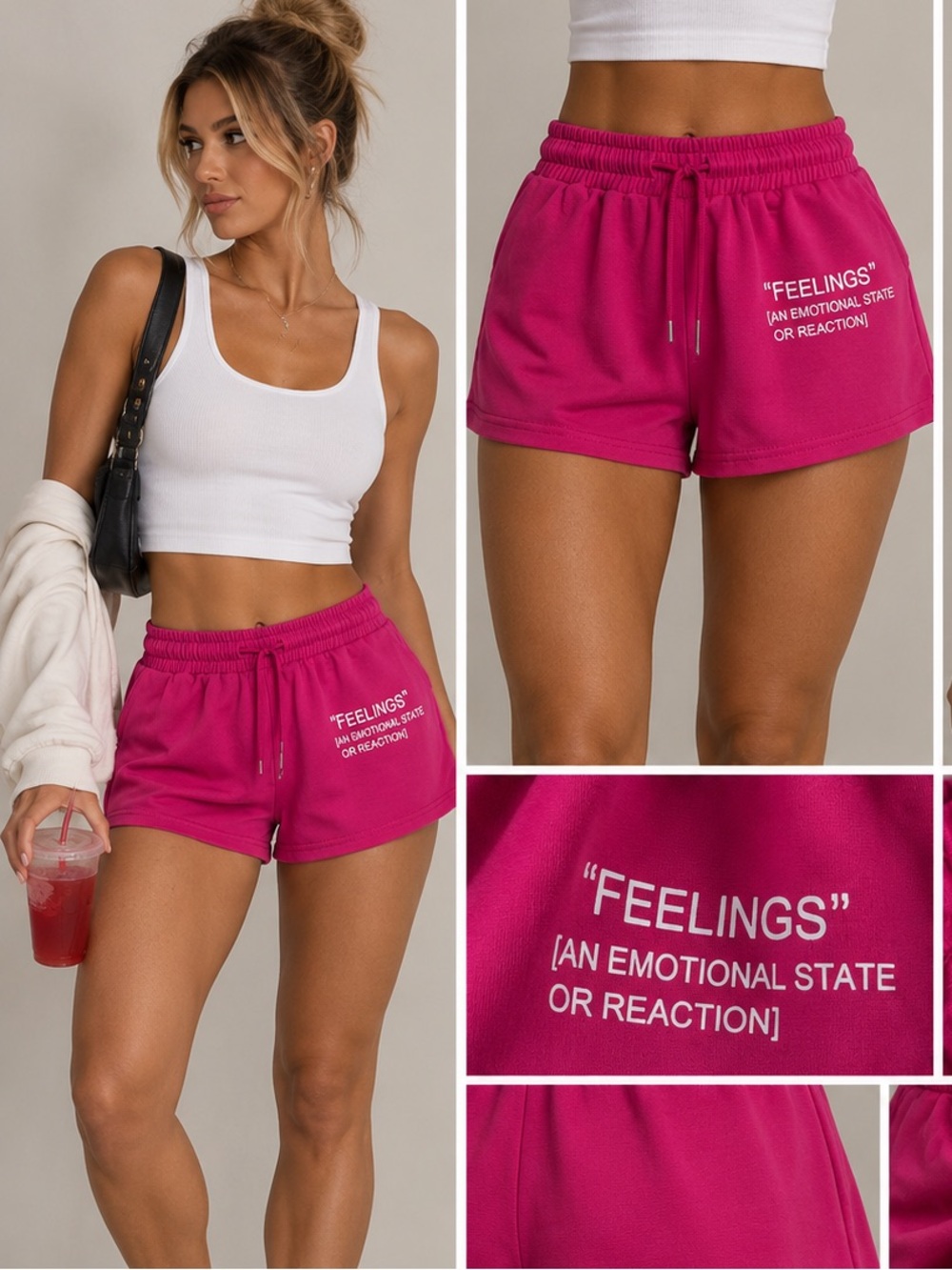 SHEIN Hot Pink 'Feelings' Athletic Lounge Shorts